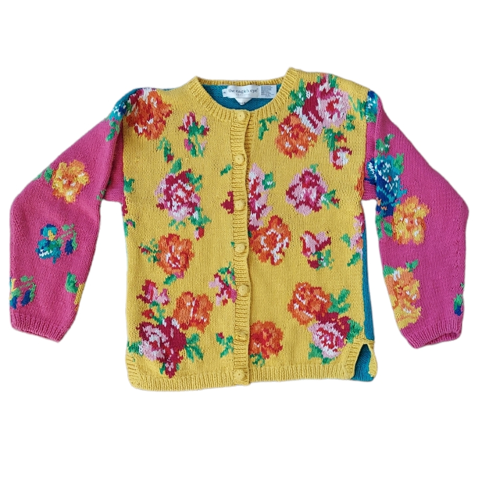 Vintage patchwork floral knit cardigan